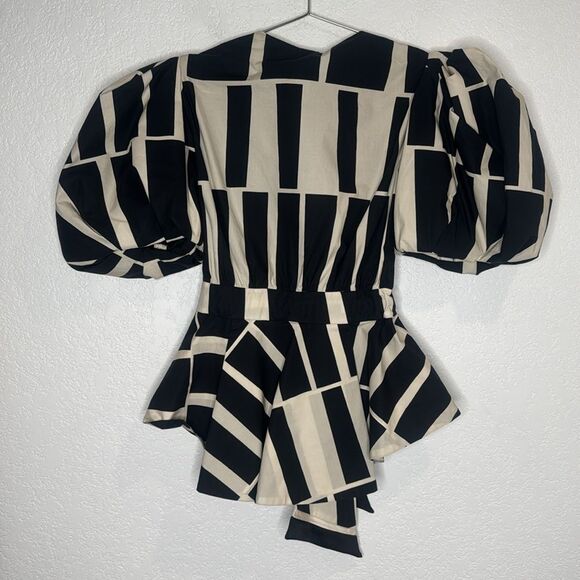 NWT JOHANNA ORTIZ Mastermind Two-tone Puff-sleeve Top In Black/Ecru Size 0 - Picture 8 of 14